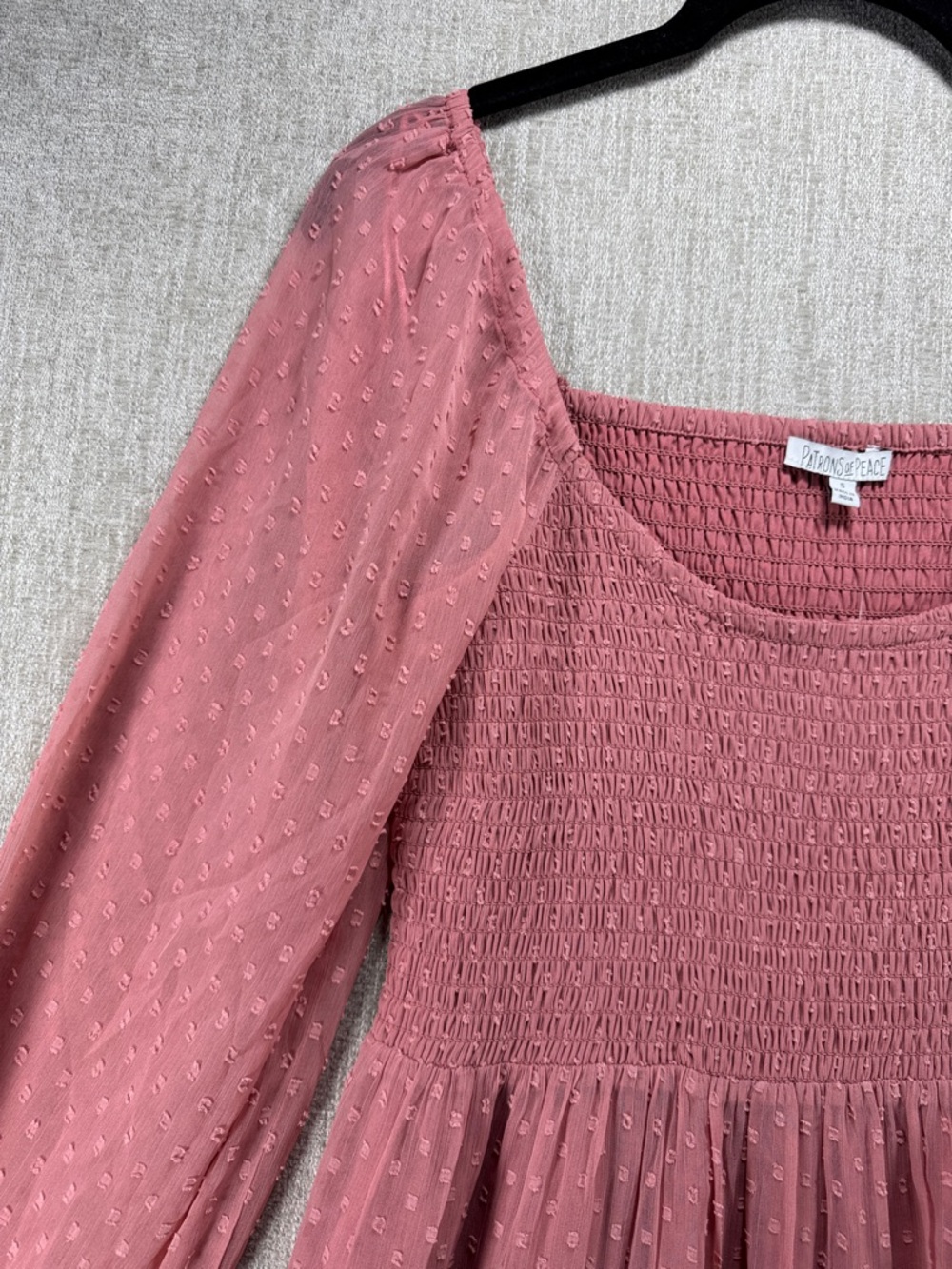 NWT Patrons of Peace Mulberry Pink Smocked Swiss Dot Mini Dress Size Small - Picture 3 of 10
